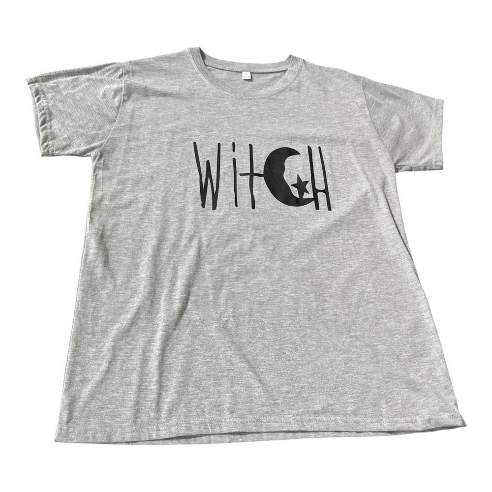 Witch Halloween T Shirt Gray Graphic Tee Moon Star Unisex Adult XXL Pagan READ